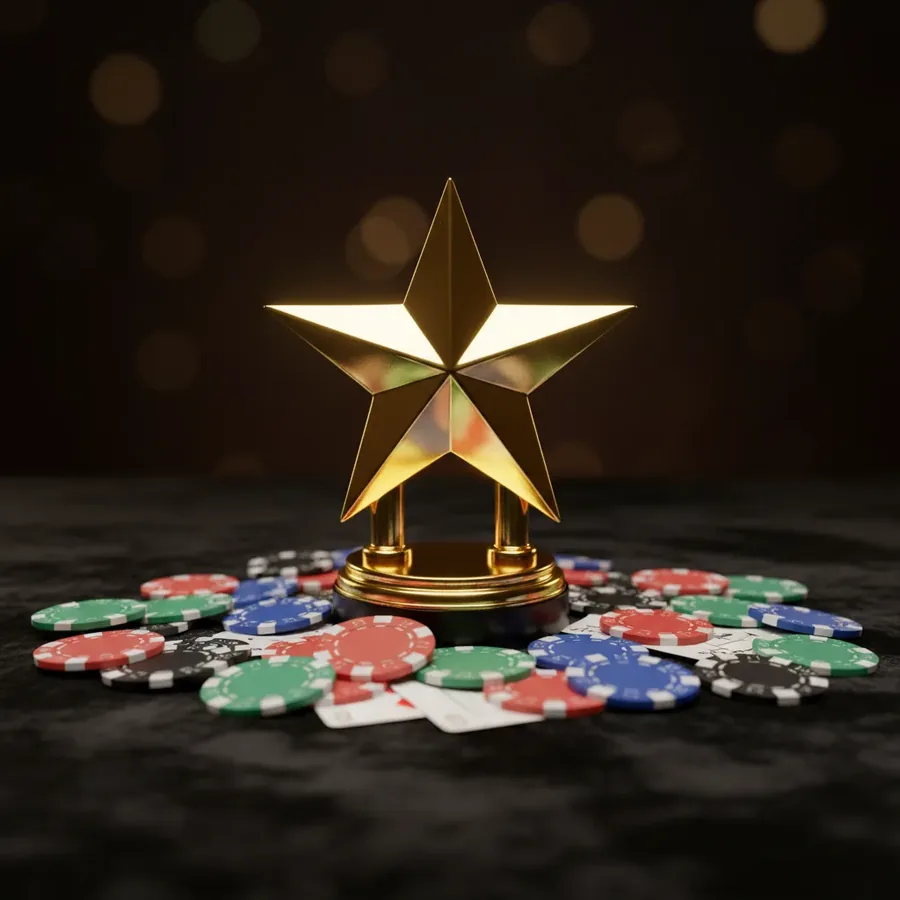 Trophée d'étoile dorée entouré de jetons